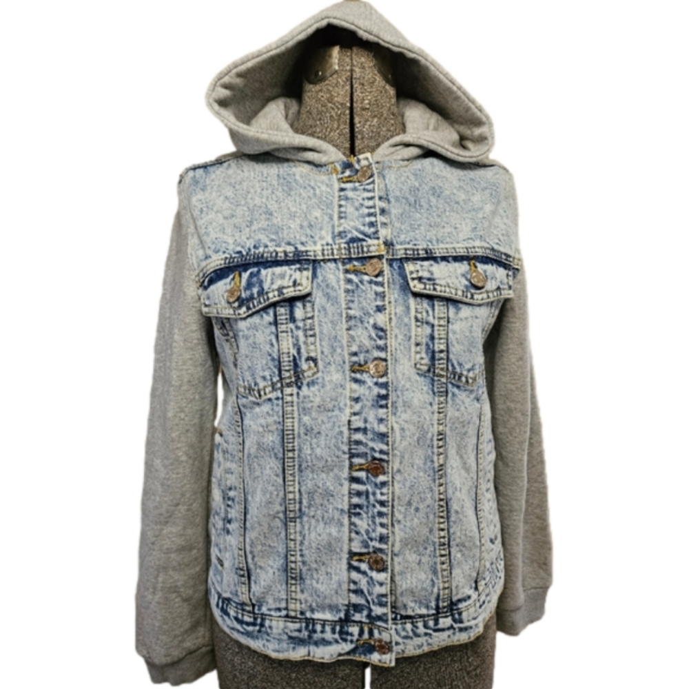 Ashley Vintage Charm Denim Acid Wash Sweatshirt Hooded Coat-Size Medium